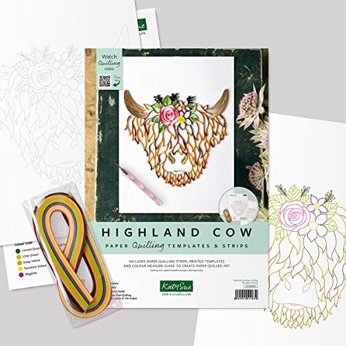 Katy Sue 'Highland Cow' Paper Quilling Template Kit - Make a Detailed Highland Cow's Head Using The Paper Art of Quilling