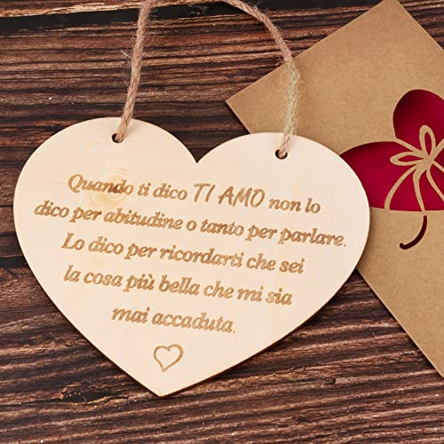 Targa in Legno Amore Cuore Targhetta Ti Amo Porta Biglietti Auguri Regalo per Ragazza Lei Fidanzata Decorazione per Matrimonio Anniversario Natale Casa Cartelli