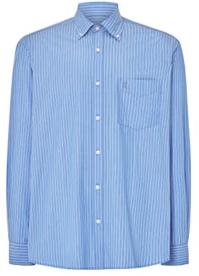 El Búho Nocturno Camisa Hombre Manga Larga Tela Popelín Rayas con Bolsillo Easy Iron Extrasuave, 50% Rayón derivado del Bambú, 50% Poliéster, Azul 0307, XXL