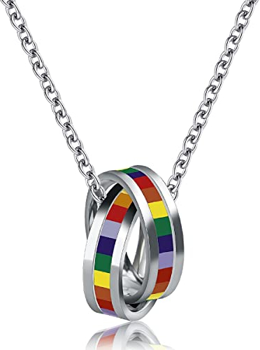 Hillylolly Regenbogen Kette Pride Necklace, schöner Rainbow Anhänger, Kette Anhänger Rainbow, Damen Herren Halskette, Lgbtq Halskette, Gay Schmuck, Lgbtq Accessoires, Geburtstag Geschenk (Ring)