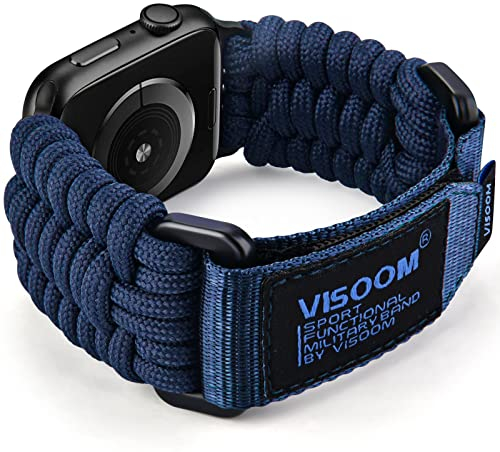 VISOOM Nylon Sport Armband Kompatibel mit Apple Watch 49mm 46mm 45mm 44mm 42mm Herren, Rugged Gewebtes Klettverschluss Loop Sportarmband iWatch Ultra Series 10 9 8 7 6 5 4 3 2 1 SE- Blau-Mitte
