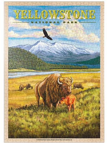 MyPuzzle Yellowstone National Park - Hayden Valley Bisons, Vintage Travel Poster - Premium 1000 Teile Puzzle - MyPuzzle Sonderkollektion von Havana Puzzle Company
