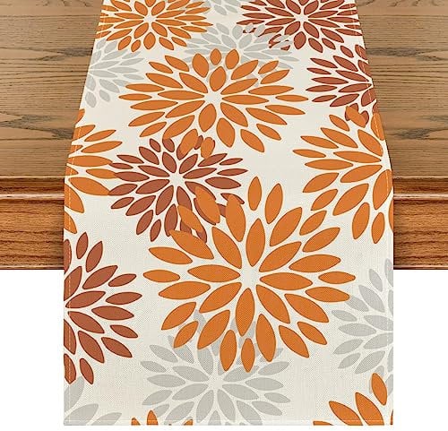 Artoid Mode Blumen Orange Dahlien Herbst Tischläufer, Saisonnal Küche Tisch Dekoration Drinnen Urlaub Party Dekor 40x140 cm