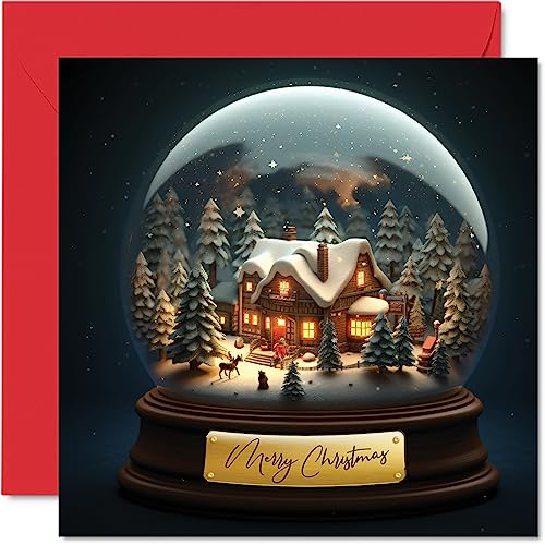 Stuff4 Weihnachtskarten für Damen und Herren – Schneekugel – Merry Xmas Weihnachtskarte Schwester Bruder Cousin Onkel Tante 145 mm x 145 mm Einzelne Weihnachtsgrußkarten Geschenk