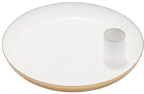 ZauberDeko Metall Teller Stabkerzenhalter Weiß Gold Tischdeko Hochzeit Weihnachten 15 cm Ø