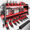 KAFAHOM Power Tool Organizer with Charging Station, Built in 8 Outlet Power Strip, Large 8 Drill Holder Wall Mount, Heavy Duty Metal Power Tool Storage Rack for Garage Organization Red,32inches