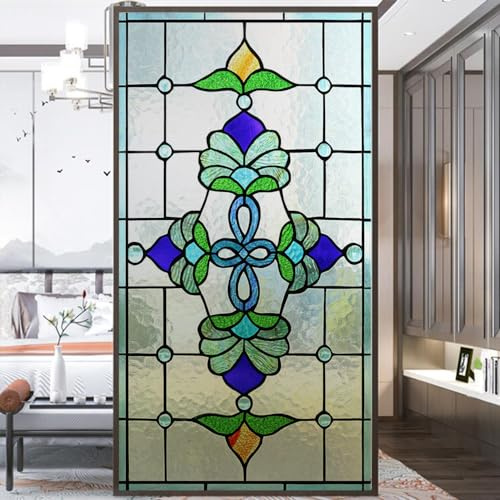 Acmore Fensterfolie, Frosted Buntglas-Muster, Wärmeregulierung, Anti-UV-Schutz, Fensteraufkleber, kleberfrei, statisch haftend, Fensterdekoration, B 23,6 x H 47,2 (60 x 120 cm)