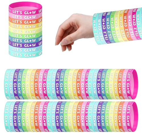 KAYEF 50 pz bracciali silicone bambini, braccialetti silicone bambini per feste, braccialetti neon, bomboniere neon, braccialetti silicone festa glow in the dark bomboniere