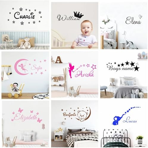 gorm Adesivo con Nome Personalizzato, Adesivi Murali Bambini Nome Personalizzato Adesivo Murale cameretta Personalizzati Nursery Decorazione da Muro Bambina Bambino Adesivo (M)