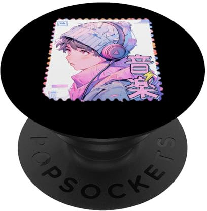Anime Boy Wearing Headphones Y2K Husbando Japanese PopSockets Swappable PopGrip