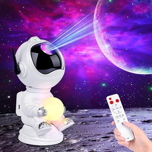 ZWOOS Proiettore Stelle Soffitto, Astronauta Luce Notturna Bambini, LED Lampada Galaxy Projector Con Telecomando (Bianco)