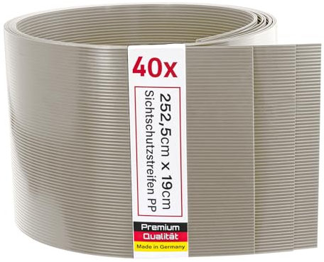 Zaunrebell - Sichtschutzstreifen aus PP - 252x19 cm für Doppelstabmattenzaun, Gittermattenzaun - Made in Germany (40 Streifen, Steingrau, ähnl. RAL 7030)