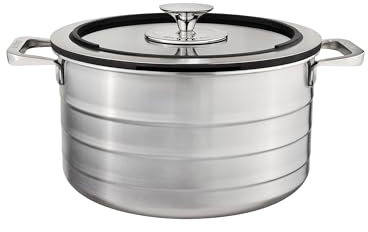 Sallys Edelstahl Kochtopf mit Multifunktionalem Glasdeckel, ergonomischer Kalt-Griff, für alle Herdarten geeignet (5,8 l)