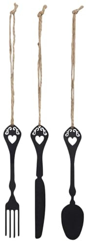 Dekoratives Besteck-Set zum Hängen aus Eisen in Schwarz - Löffel, Gabel & Messer als moderne Wanddekoration - Als stylische Dekohänger in Küche, Esszimmer oder auf Terrasse, Balkon & Garten