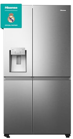 Hisense RS818N4TIE1 - Frigoríficos, Americano Side By Side, 632L, Class E, Ancho 91cm x Altura 179cm, Multi Air Flow, Congelamiento Rápido, Dispensador Hielo y Agua, Motor Inverter, Grey, Inox