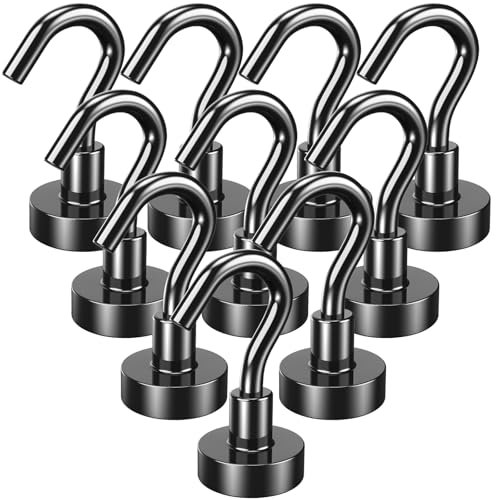 Lictin Magnethaken Schwarz, 23kg Magnethaken Extra Stark für Camping, Werkstatt, Spind, Kleiderhaken mit Magnetische Haken für Outdoor und Camping Zubehör, Haken Ohne Bohren Abnehmbar