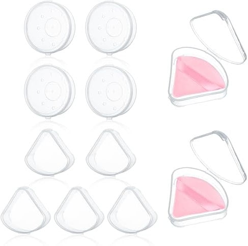9 Pcs Beauty Blender Case, Clear Makeup Sponge Protective Container, Reusable Dust Proof Pocket Powder Puff Storage (5 Triangle, 4 Round), Portable Powder Puff Case for Travel