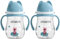 Oberni Baby Sippy Cup with Handle & Strap, Non-Spill Water Bottle for 6 12 Months + Toddlers, BPA-Free | Tritan | Dishwasher Safe | Leak Proof Valved Spout | Click Lock Tip | 270ml 9oz | Blue|2 Pack