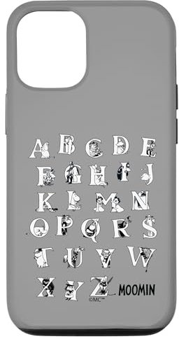 Hülle für iPhone 12/12 Pro Mumin-Alphabet, Schwarz und Weiß