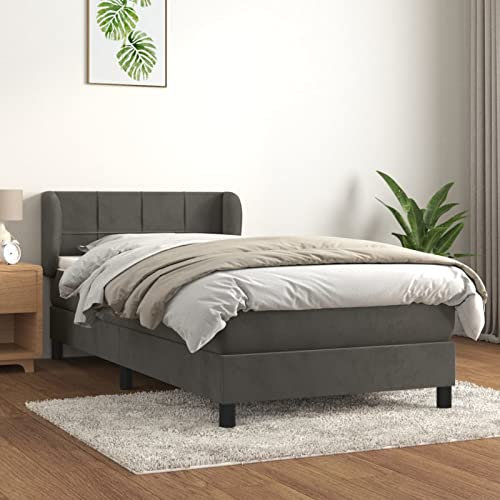 IKAYAA Boxspringbett 90 x 200 cm mit Matratze Samt, Polsterbett 90 x 200 cm, Chesterfield Steppung, Bett komplett, Bett 90 x 200 cmmit Matratze, Bett Bettgestell Dunkelgrau Type-54