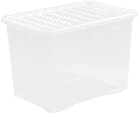 Neat. Plastics Large Heavy Duty Plastic Storage Box With Clear Lids, Durable, Nestable & Stackable Organizing Box Container For Home, Garage & Office, Pack of 6