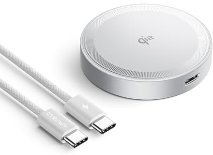 THREEKEY Chargeur Induction, Qi2 15W pour MagSafe Chargeur, Tapis de Charge Rapide pour iPhone 16 Pro Max/15/14/13/12, Samsung S25 Ultra, Chargeur Magnétique avec Câble USB-C de 5 Pieds (Blanc)
