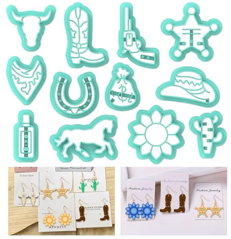 ORIGACH 12 Stück Polymer Ton Ausstecher, Western Cowboy Ton Schneider Zur Herstellung von Ohrringen Cowboyhüte Kleidung Stiefel Modelliermassen-Ausstecher Zur Schmuckherstellung