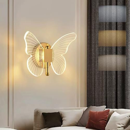 GZZBMY LED Wandleuchte Kinderzimmer 3 Farben Dimmbar Innen Wandlampe Schlafzimmer Kreativer Wandbeleuchtung 10W Acryl Schmetterling Deko Lampe 3000K/4000K/6000K Nachttisch Wohnzimmer Flur