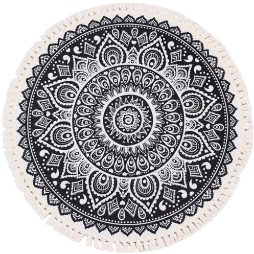 Terafeels Runder Teppich für Schlafzimmer, klassische Quasten, Kurzflor, rutschfest, Vintage-Baumwolle, dünn, maschinenwaschbar, Bodenteppich für Küche, Flur, Esszimmer, 90 cm, 10090 cm