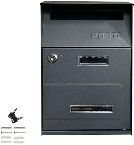LYUCAYHQ Briefkasten Anthrazit, Briefkasten mit Hausnummer, Rostfreier Briefkasten aus Verzinktem Stahl, Abschließbarer Postkasten, 21,5 X 32 X 10,5 cm