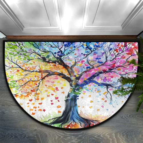 Mexpekil Halbkreis-Fußmatte, 61 x 91,4 cm, für Frühling, Sommer, Herbst, Winter, Baum, saugfähig, halbrund, rutschfest, waschbar, für Zuhause, Küche