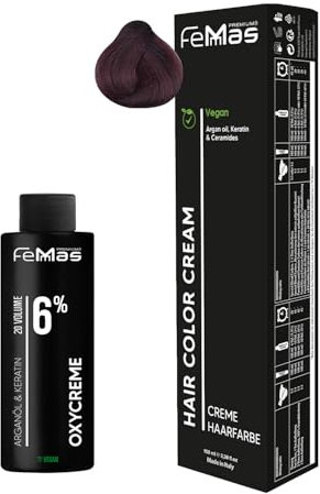 Femmas Haarfarbe Set Hellbraun Mahagoni Rot 5.56 I Hair Color Cream 100ml + Oxycreme 100ml 6% I Permanente Haar-Coloration + Entwickler I Schonend & langanhaltend I Salon-Haarfarbe für Zuhause