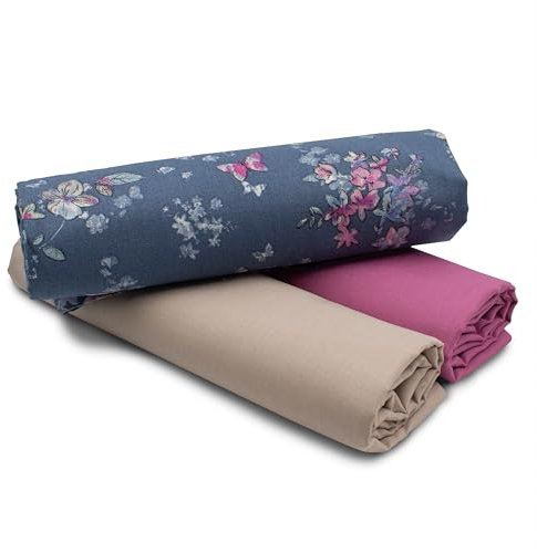 VmG-Store 1,5m Baumwollstoff Set Designstoff + 2x Uni farblich abgestimmt 100% Baumwolle Material Auswahl (Blüten Vogel Set72)