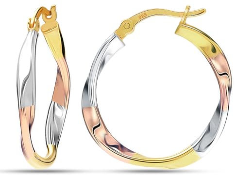 LeCalla 925 Sterling Silber Ohrringe für Frauen | 14K Rose-Gold & 14K Gelb-Gold vergoldet Silber Creolen | Dreifarbige verdrehte Creolen 25MM