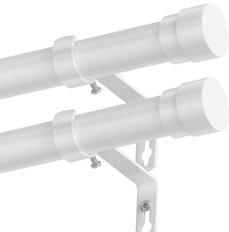 BellaHills 25mm Curtain Poles for Eyelet Curtains Adjustable Curtain Rod with Metal Finials 76 to 349 cm Window Curtain Pole with Brackets Fittings Set for Living Room Bedroom, 2 Pack, White