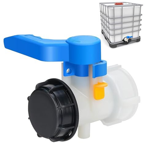 Riisoyu IBC Ventil, 62mm DN40 Gewindeauslaufventil Universal Adapter IBC Auslaufhahn Klappenhahn 1000 L IBC Tank Hahn Fassventil für Wassertank IBC Container Ventil für Regentonne und Behälter