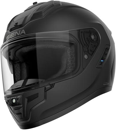 Sena Phantom Integralhelm mit integrierter Kommunikation, LED-Beleuchtung und 2. Generation Sound by Harman Kardon (Mattschwarz, M)