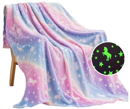 GMDUHK Einhorn Bettwäsche 130x150 cm, Flanell Kinder Rosa Kuscheldecke Leuchtend, Weich Flauschig Schillernd Decke Geschenke für Mädchen