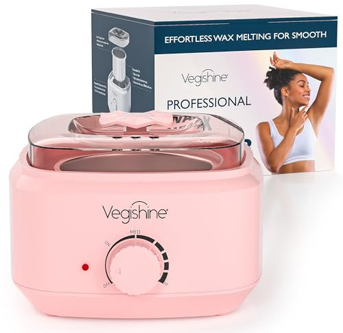 Wax Pot, VEGISHINE Professional Wax Heater with 600ml Removable Aluminum Pot, Temperature-adjustable Wax Warmer with See-Through Lid for Hair Removal Wax (Pink)