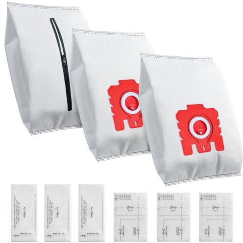 Riutilizzabili Sacchetti Aspirapolvere per Miele FJM Compact C1 C2 Complete C1/ S241/ S290/ S300i/ S500/ S700/ S4/ S6, 3 Sacchetti Aspirapolvere 3 Filtri di Protezione del Motore e 3 Filtri di Scarico