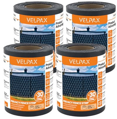 VELPAX PVC Sichtschutzstreifen 4er Set,35 m x 19 cm Zaunfolie Sichtschutz Windschutz mit 30 Befestigungsclips,450g/m² Sichtschutz Rolle Doppelstabmatten Zaun für Gartenzaun,Balkon,Anthrazit