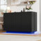 Merax Aparador con iluminación LED, armario de cocina con 3 puertas, moderno aparador, armario auxiliar, armario multiusos, armario de pie, armario de pasillo, para comedor, salón, negro, 120 cm