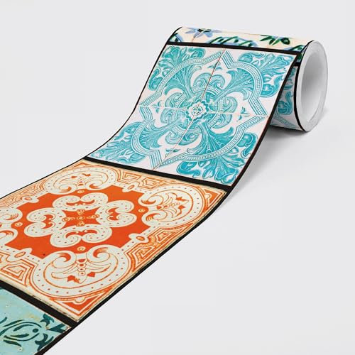 Selbstklebende Bordüre - Tapetenbordüre Wandbordüre - Dekorative Wandtatto für Wände, Möbel, Decken, Tapeten, Türen - Farbige Ziegel - auf 5,00 m x 0,15 m je Rolle