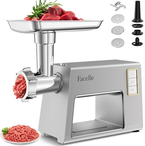 Facelle Hachoir a Viande, 2000W Hachoir Electrique avec 3 grilles en acier inox, Kubbe et tubes de Remplissage de Saucisses, hachoir pour hamburgers, kibbehs et nourriture pour chiens