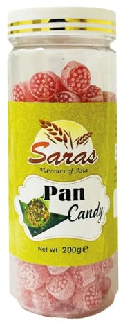 Saras Candy Pan 200g – Indian Paan-Flavoured Hard Candy – Betel Leaf & Spices – Vegetarian – Resealable Jar – Made in India