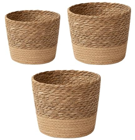 EHOTER Lot de 3 cache-pots en jonc de mer avec doublure - Pots de fleurs décoratifs pour intérieur - Conteneurs de plantes pour décoration de maison