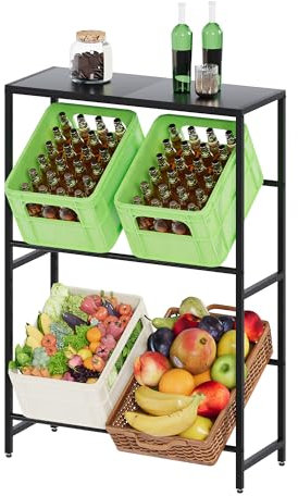 Rebonique Getränkekistenregal mit Oberer Ablage,Metall Getränkeregal für 4 Getränkekisten, Kistenregal mit Verstellbaren Füßen für Bier, Obst,Gemüse,Wasser,Bierkistenregal Für Wohnzimmer,Küche&Keller