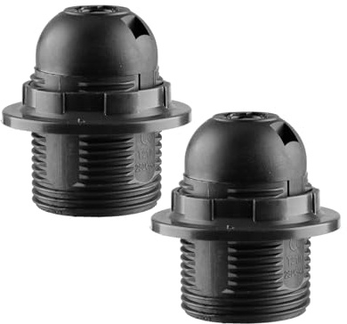 Tabanzhe E27 Lamp Holder Black 2PCS E27 Light Bulb Holder Edison Screw Bulb Socket Fitting with Shade Lampshade Ring for Table Ceiling Pendant Light Fittings Parts