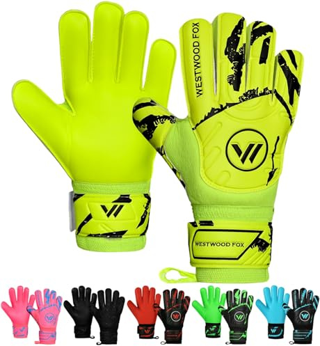 WESTWOOD FOX Torwarthandschuhe Fingersave Fußball Torwarthandschuhe für Kinder Jugend Erwach Handfläche zu DumboLatex 4+3 mm Handgelenk