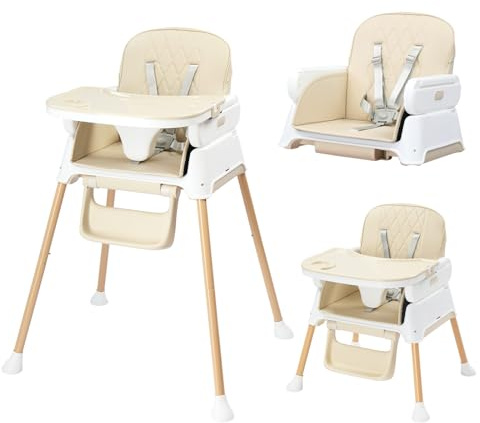 BONNLO Chaise Haute Bébé Évolutive, 6 Mois - 3 Ans (max. 15 kg), Chaise Haute Légère (5 kg), Siege Pliante, Siege d'Appoint，Chaise à Manger pour Bebe (Beige)